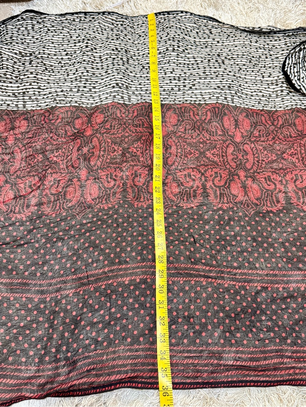 BP Boho Mixed Print Lightweight Scarf Wrap Shawl Black Red Ivory - Picture 13 of 15